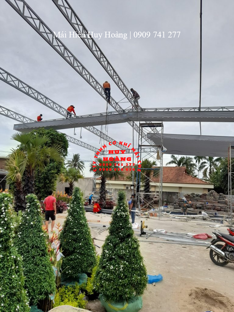 mái hiên huy hoàng thi công mái bạt xếp